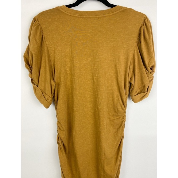 Anthropologie‎ Sundry Puff Sleeve Ruched Bodycon Tee Dress, Mustard - Size 0 - Picture 6 of 9